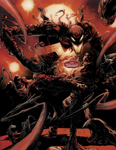 Cletus Kasady (Earth-616), Grendel (Klyntar) (Earth-616), and Mania (Klyntar) (Earth-616) from Free Comic Book Day Vol 2019 (Spider-Man Venom) 001