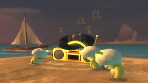 Sergueï proceeds to turn the Yellow Disco Rabbids' radio off.