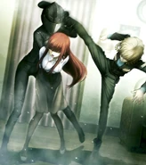 Suzuha defending Kagari from a disguised Judy.