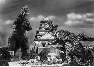 Godzilla battling Anguirus.