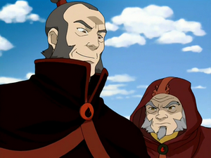 Iroh debating with Zhao over his lack of respect for the spirits of their world.