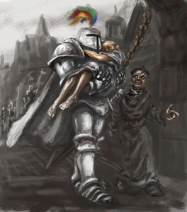 Ser Robert Strong with Qyburn, taking Cersei back inside her chambers in the Red Keep.