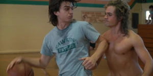 Billy about to steal the ball from Steve.