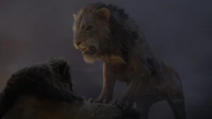 Scar digging his claws into Simba's paws just like he did to Mufasa