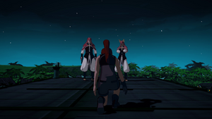 Ilia kneeling before the Albain brothers.