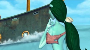 The Lady of the Depths observing the ship that goes away.