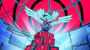 Vox standing on his throne.