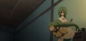 Shion stuns Mion with her taser.