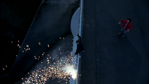 Eric stood on the edge of a dam, when the protector barrier was shocked by a lightning.