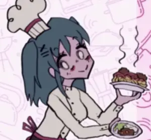 Lacey in the main menu screen in the beginning of lacey's diner.