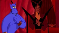 Jafar pleased, thinking Genie used his powers to make Jasmine fall in love with him.