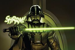 Vader with Infil'a's green lightsaber.