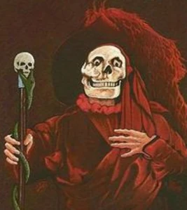 Illustration of the Phantom of the Opera disguised as "The Red Death".