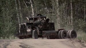 The now damaged truck, having survived the explosion.