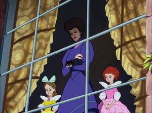 A young Drizella with her mother and sister after mother marries Cinderella's father.