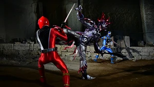 Pricious fighting the Ryusoulgers inside Eras' chamber.