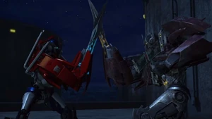 Optimus Prime clashing with Silas/Nemesis Prime.