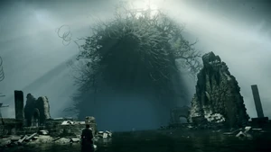 Demon Souls PS5 Old One Good Ending.png (987 KB) The Old One retreating into the fog in the good ending.