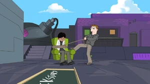 Rodrigo tied up to a chair by Monty, leaving him to be arrested for his crimes.