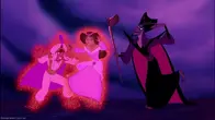 Jafar magically controlling Aladdin and Jasmine.