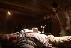 An unconscious Jose is planted in the cabin before Dexter kills him to frame Doakes.