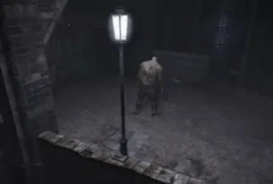 Debilitas finds Fiona hiding under a bench and gives chase.