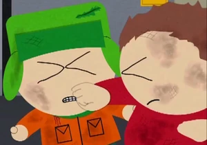 Cartman punching Kyle Broflovski.