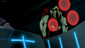 Vilgax noticing the absence of the ship's pilot.