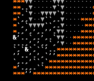 Two demons - a male and a female - residing in the Underworld. They are both "Boiling Demons". Seen in ASCII mode.