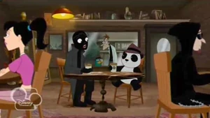 Mystery and Peter finally getting into a communication in a coffee shop while Doof and Perry are watching.