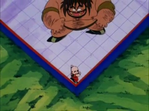 Bacterian having Krillin cornered.