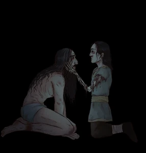 Aeron experienced several nightmarish visions caused by shade of the evening, in which was forcibly fed with by Euron, one of which includes his late brother Urrigon with his arm infected after a failed attempt by the maester to sew his fingers back.