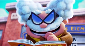 Poopypants discovers Melvin Sneedly is in this comic book, setting up his plot.