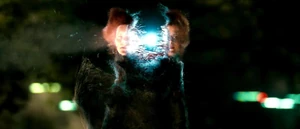 The ghostly Morgana le Fay evades Dave's plasma bolts.