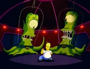 Kang and Kodos with Homer aducted.