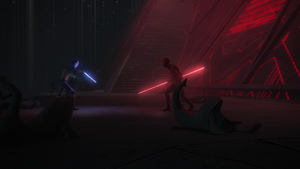 Maul quietly circles around the blind Kanan preparing to duel him.