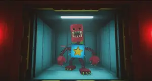 Boxy Boo encaged in a cell.