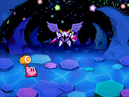 Hammer Kirby fighting Galacta Knight.