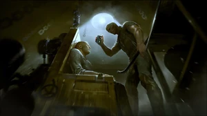 Concept art of Rudi torturing Blazkowicz.