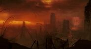 An apocalyptic vision in which the Ogdru Jahad rule over the burned Earth with an evil Hellboy.