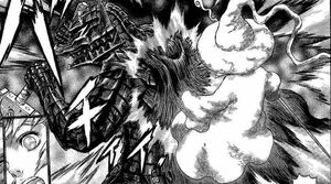 The Beast controlling Berserker Armor repelling Schierke.