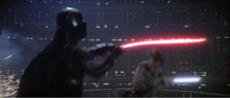 Skywalker, in desperation, managed to slightly wound Vader with a strike on the right shoulder.