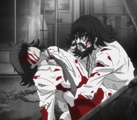 Adams and his son after the lab accident