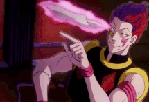 Hisoka sealing his nen stitches with Texture Surprise