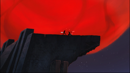 Ventress and Skywalker duel atop the Massassi temple.