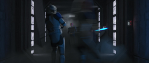 Darth Maul used more wall panels to crush two troopers together.