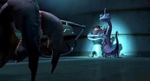 Randall listens as Waternoose berates him for making him banish Mike and Sulley.