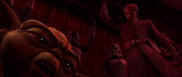 Yoda awoke in a Republic attack gunship with Anakin and members of the 501st Legion, en route to terminate the Sith on Coruscant.