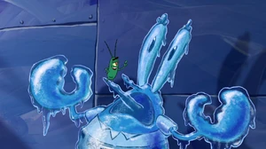 Frozen Mr. Krabs with Plankton.