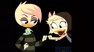 Lena and Webby fist-bumping each other.